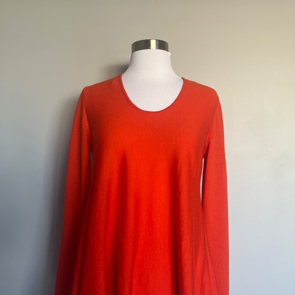 COS Red Orange Asymmetrical Hem Casual Flowing  Sweater Tunic Dress 100% wool - Picture 5 of 16